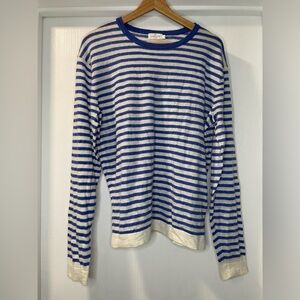Cyrillus Paris Blue and White Stripe Crew Neck Sweater. Size L